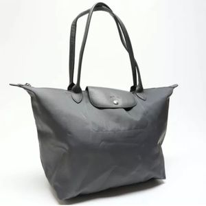 Authentic Longchamp Large Le Pilage Neó Gray/Black